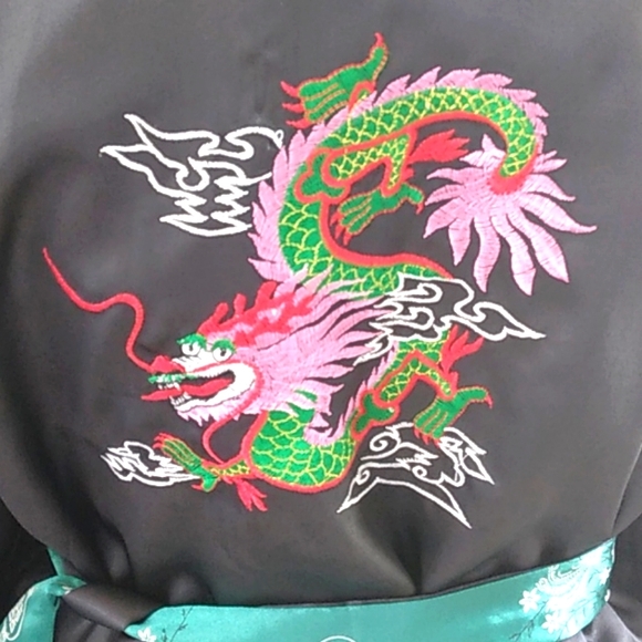VTG EMBROIDERED DRAGON REVERSIBLE KIMONO ROBE XL - Picture 3 of 10